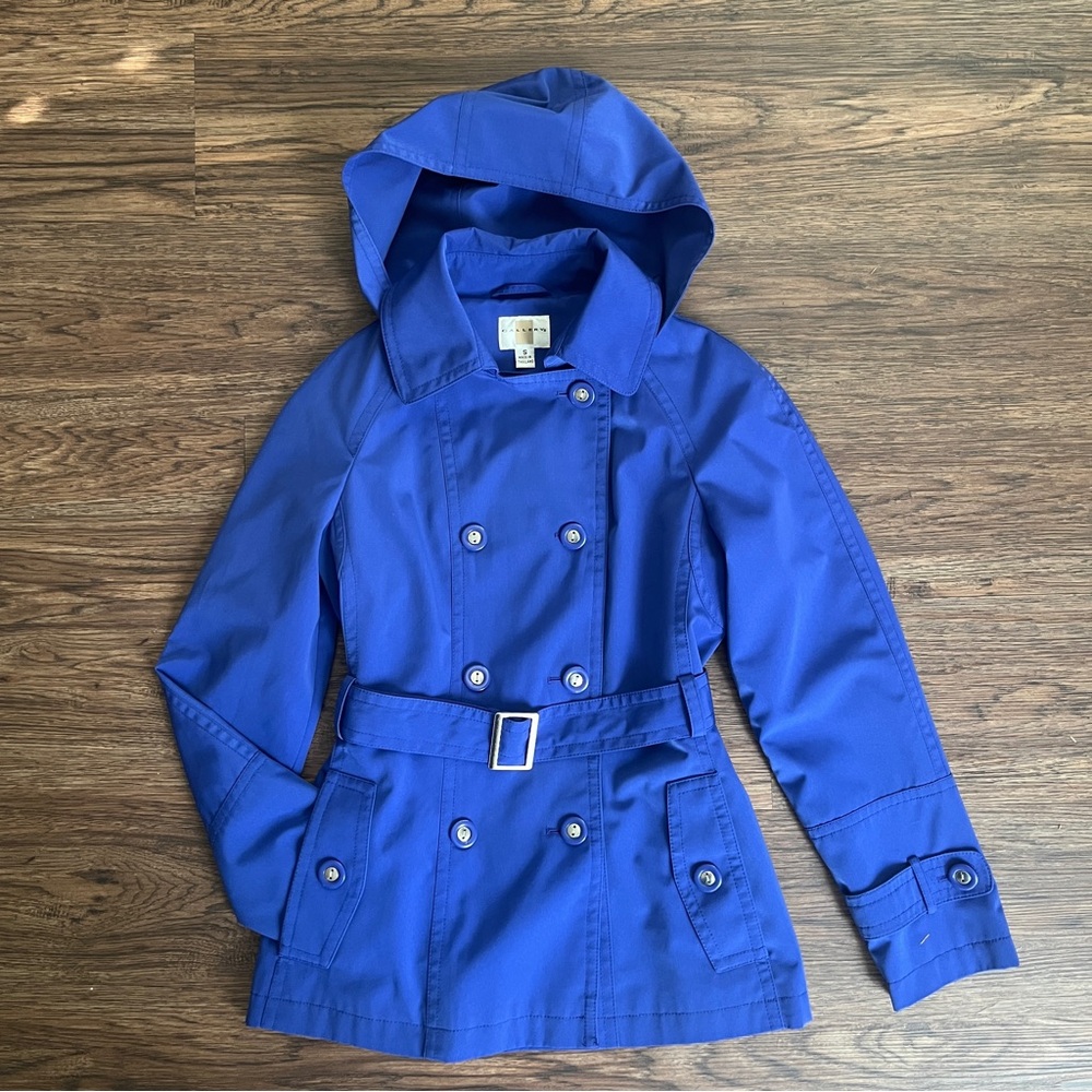 Gallery Blue Double Breasted Trench w/ Removable Hood Size S
